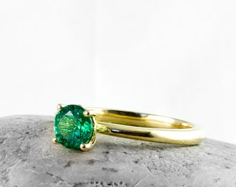 Emerald Gold Ring, Genuine 6mm Emerald Engagement Ring Handmade by Nick Ovchinikov