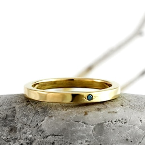 Handmade 9ct Gold Ring: Natural Blue Diamond Wedding Band