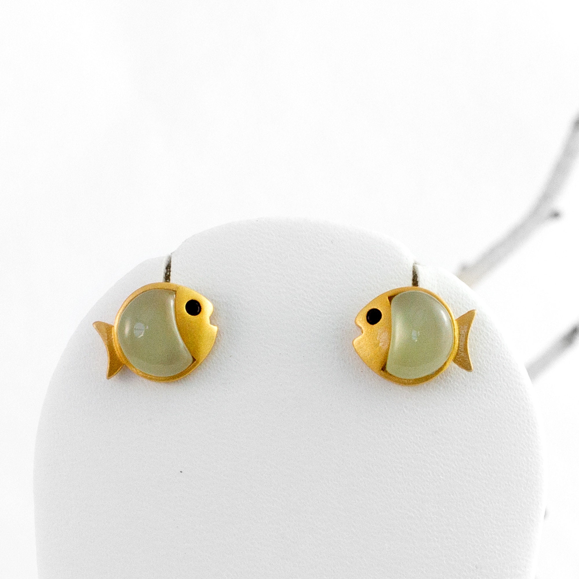 Jade Fish Stud Earrings Sterling Silver 14k Gold Plated Etsy