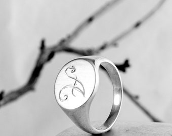 Signet Silver Men's Ring with Personalised Hand Engraved Initial by Nick Ovcinikov