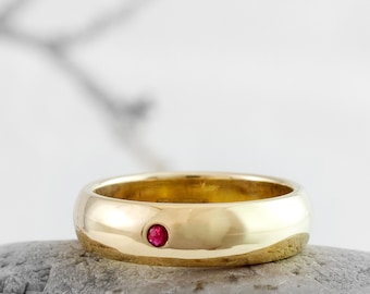 Ruby Gold Ring, Designer Gold Ring by Nick Ovchinikov, Modern 6mm Wedding Band