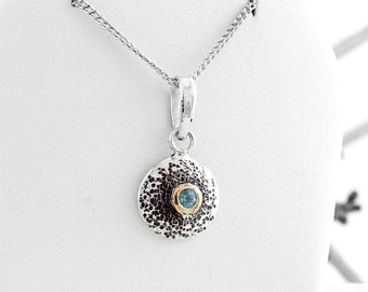 Topaz Silver gold Pendant, Handcrafted Blue Topaz Pendant by Nick Ovchinikov