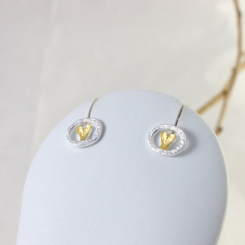 Women Silver Post Earrings Designer Earrings Gold Sterling Silver Heart in a Frame Stud Earrings Silver Jewelry Gold Plated