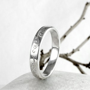 Hand Engraved Sterling Silver Ring: Minimalist Wedding Band