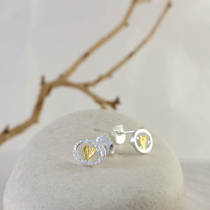 Women Silver Post Earrings Designer Earrings Gold Sterling Silver Heart in a Frame Stud Earrings Silver Jewelry Gold Plated