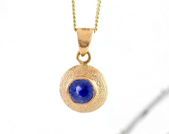 Sapphire Gold Pendant, 14ct Gold Designer Pendant by Nick Ovchinikov, Handmade Hand Textured in Sheffield