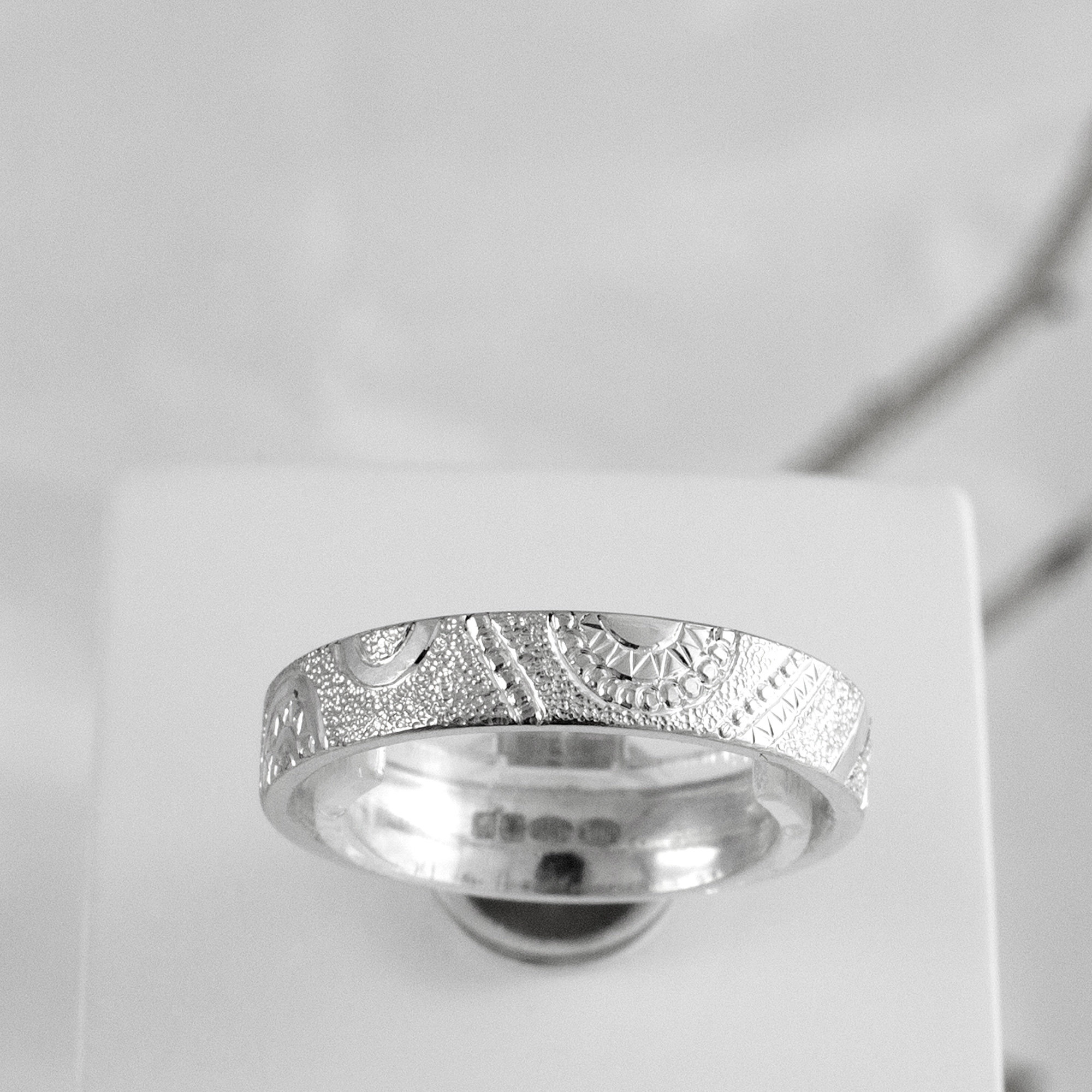 Hand Engraved Silver Ring, Solid Sterling Silver Designer