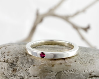 Ruby Gold Ring, Designer 9ct Wedding Band, 2mm Brilliant Cut Genuine Ruby, Minimalist Modern Engagement Wedding Ring by Nick Ovchinikov