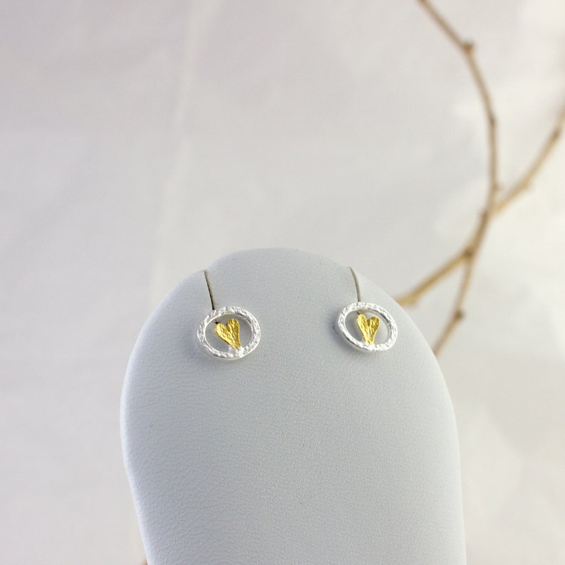 Women Silver Post Earrings Designer Earrings Gold Sterling Silver Heart in a Frame Stud Earrings Silver Jewelry Gold Plated