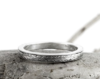 Hand Engraved Silver Ring, Handmade Stacking Band, Sterling Silver Modern Wedding Band Handmade by Nick Ovchinikov in Sheffield UK