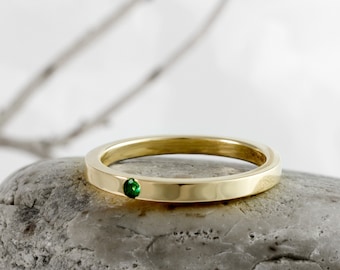 Genuine Emerald Yellow Gold Ring, Handmade Designer Wedding Engagement Ring, Minimalist Contemporary Modern Wedding Band by Nick Ovchinikov