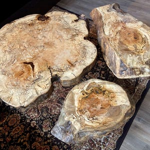 Handgemaakte Spalted Maple Live Edge salontafelset: rustieke houten meubels