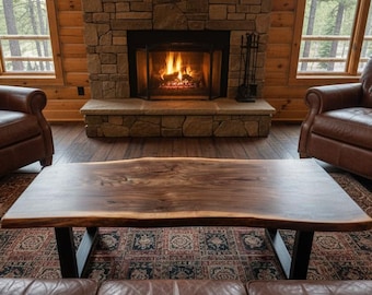 Live Edge Walnut Coffee Table | Customizable Farmhouse Wood Slab Furniture
