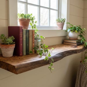 Estante flotante personalizado de arce veteado con borde natural / Repisa rústica de madera Ambrosia