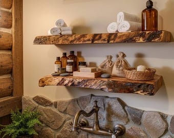 Custom Live Edge Spalted Maple Narrow Floating Shelf | Rustic Farmhouse Hardwood Ledge