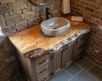 Live Edge Wormy Burl Maple Vanity Top – Natural Wood Slab Bathroom Counter