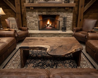 Handmade Live Edge Walnut Waterfall Coffee Table – Modern Wood Slab Furniture