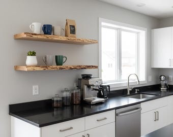 Live Edge Ambrosia Maple Floating Shelves: Spalted Wood Set