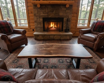 Live Edge Walnut Coffee Table | Customizable Farmhouse Wood Slab Furniture