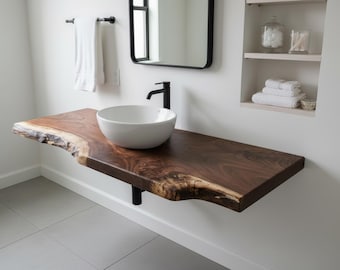 Custom Live Edge Walnut Vanity Top | Rustic Hardwood Vessel Sink Countertop