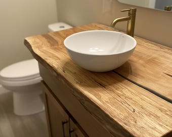 Live Edge Spalted Maple Vanity Top | Rustic Wood Slab Bathroom Vessel Sink Countertop