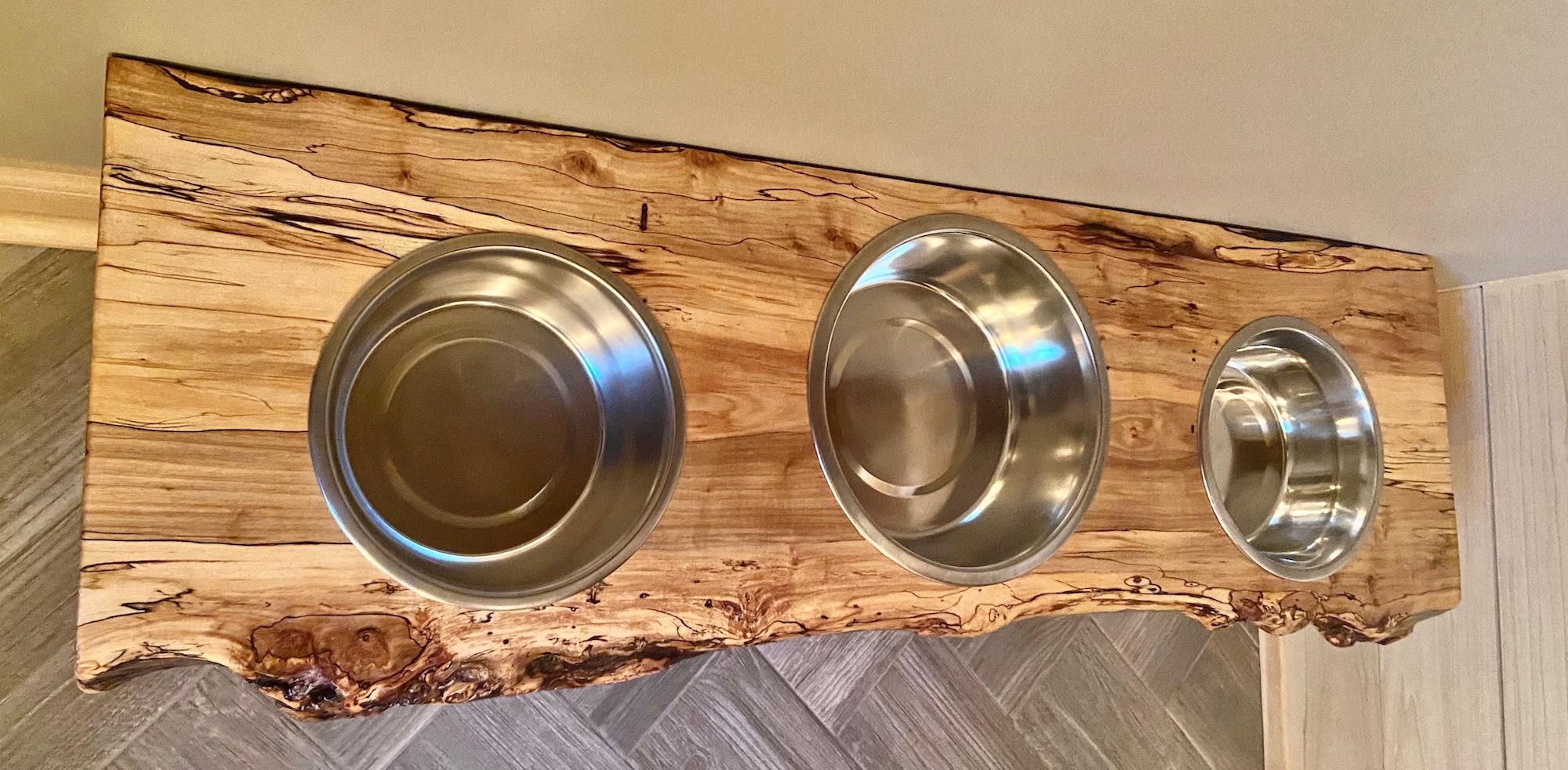 Live Edge Raised Pet Stand for Food or Water Bowls, Spalted Maple or Black  Walnut