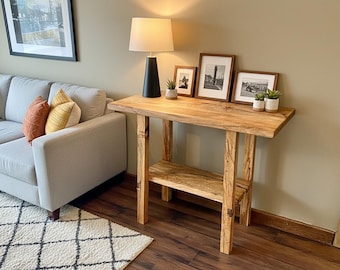 Handcrafted Curly Maple Entry Table | Mid-Century Modern Console with Shelf