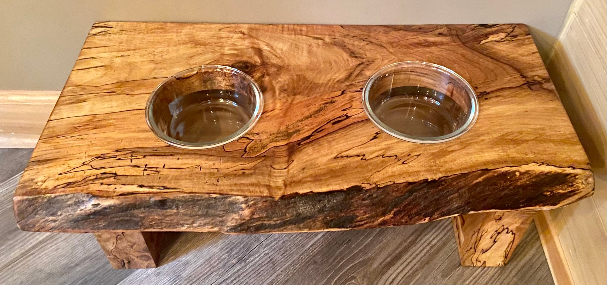Live Edge Raised Pet Stand for Food or Water Bowls, Spalted Maple or Black  Walnut