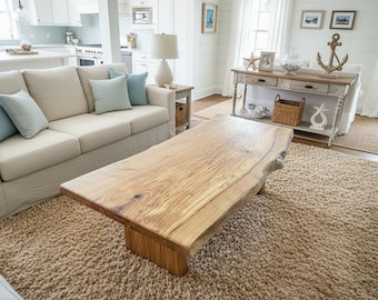 Live Edge Chestnut Wood Coffee Table | Customizable Farmhouse Rustic Table