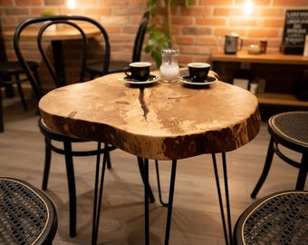 Handmade Ambrosia Maple Live Edge Round End Table with Knot