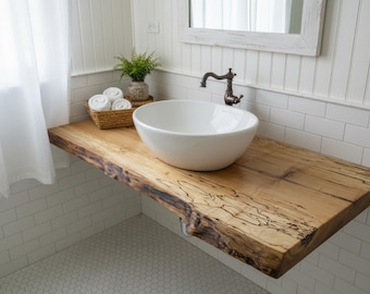 Custom Live Edge Maple Wood Vanity Top | Rustic Hardwood Vessel Sink Countertop