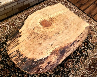 Live Edge Spalted Maple Wood Coffee Table|Modern Rustic Coffee Table|Live Edge Maple Coffee Table|Live Edge Round Wood Table|Birds Eye Maple