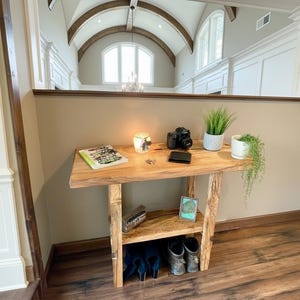 Handcrafted Curly Maple Entry Table | Mid-Century Modern Console with Shelf