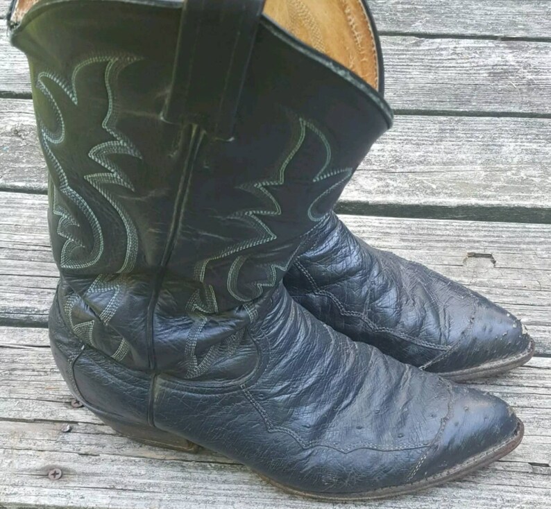 Vintage Tony Lama Men/'s Black Leather Exotic Ostrich Western Rodeo Cowboy Boots Size 9 D Made In USA
