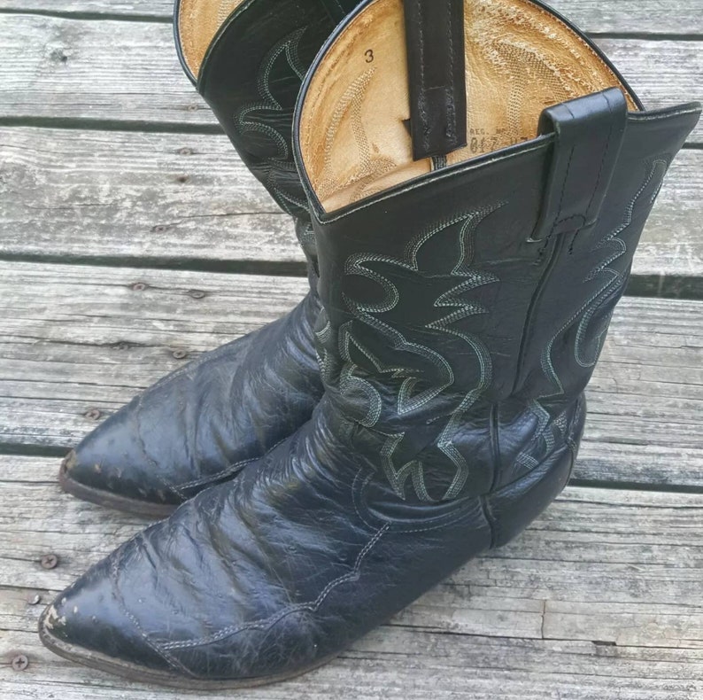 Vintage Tony Lama Men/'s Black Leather Exotic Ostrich Western Rodeo Cowboy Boots Size 9 D Made In USA