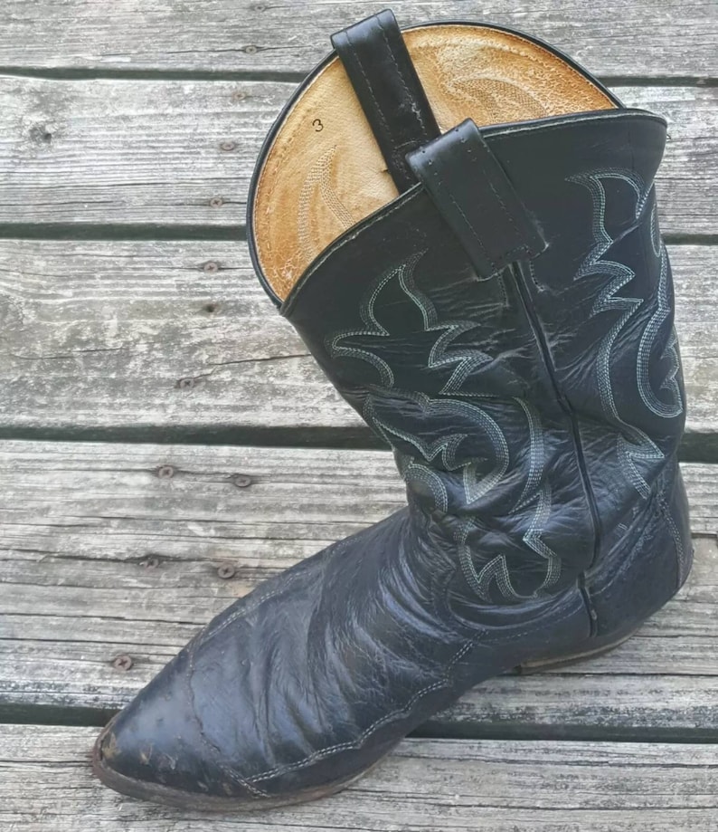 Vintage Tony Lama Men/'s Black Leather Exotic Ostrich Western Rodeo Cowboy Boots Size 9 D Made In USA
