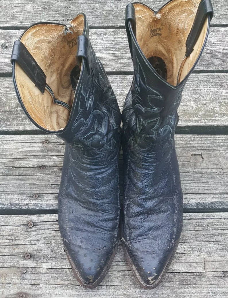 Vintage Tony Lama Men/'s Black Leather Exotic Ostrich Western Rodeo Cowboy Boots Size 9 D Made In USA