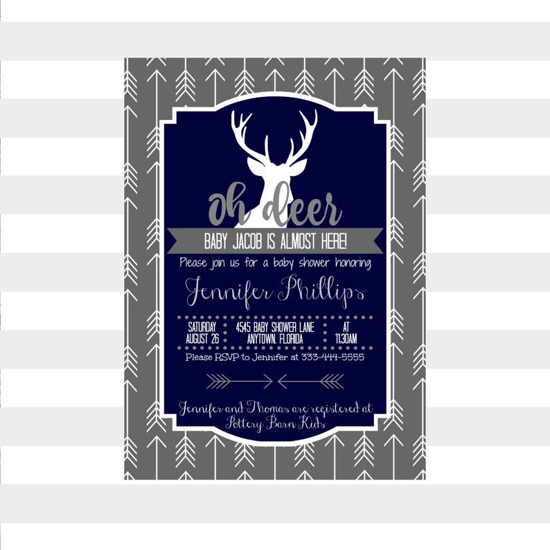 Oh Deer Baby Shower Invitation Navy Custom Rustic Invite Tribal Arrows Boy