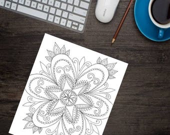 Flower adult coloring page, mandala printable coloring page
