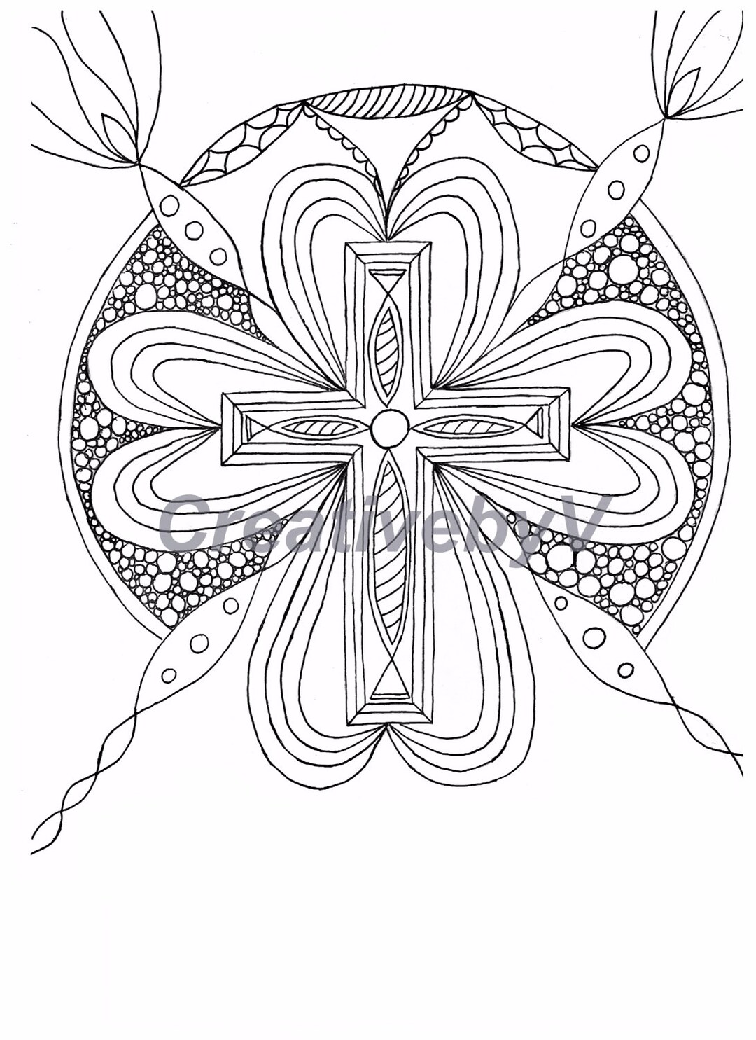 Cross Doodle Art Adult Coloring Page Printable Instant - Etsy