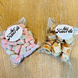 Wedding Candy Favor Bags and Stickers | His Favorite, Her Favorite | EMPTY Bags with Printed Labels | DIY Wedding Candy Favor | Welcome Bags