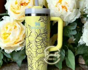 Pomelo - Peonie - Stanley 30oz e 40oz Adventure Quencher H2.0 FlowState Tumbler - Ottimo regalo - Personalizzato - Inciso al laser