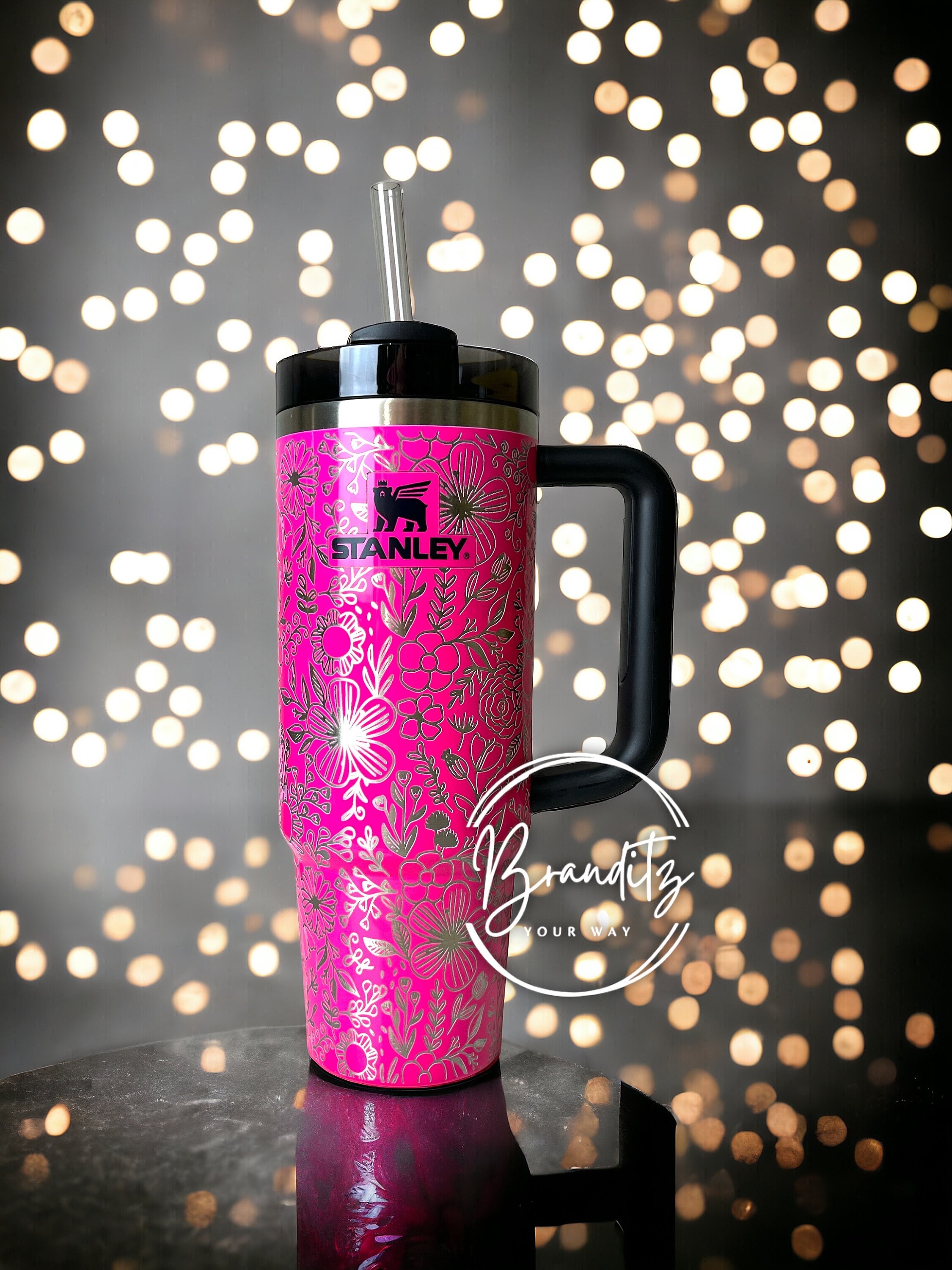 32oz hydro flask tumbler Floral Celestial Hand-Engraved 32 Oz Hydro Flask All Around Travel Tum   Artfully Morgan