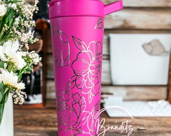 Peonies - 24oz Simple Modern Stainless Steel Rally Protein Shaker - Laser Engraved