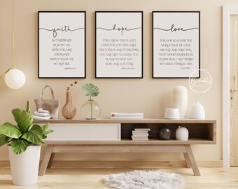 Faith Hope Love Christian Wood Wall Art Set–Schrift Home Decor-Faith Hope Love-Bijbelvers-Schrift-housewarming cadeau-religieus cadeau