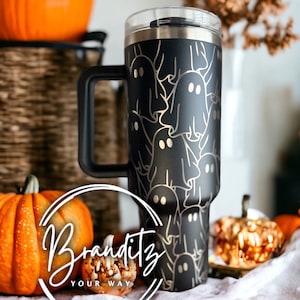 Spooky Season 40oz black- Halloween - Ghost - black - tumbler - Personalized Tumbler with Laser Engraving-Custom Gift Idea-Unique Drinkware