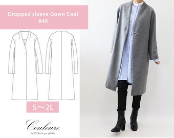 S～2L 4size Dropped sleeve Gown Coat (Lining pattern)  [840] /PDF pattern from Japan / us 4-10 / UK8-14 / EU 36-42