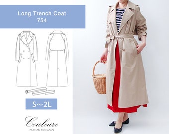 S～2L/Long Trench Coat [754] (Outer pattern) / PDF from Japan / US 4-10 / UK8-14 / EU 36-42