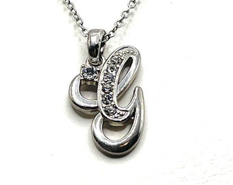 Silver Cursive Initial G Letter G Made With Swarovski Crystals Pendant