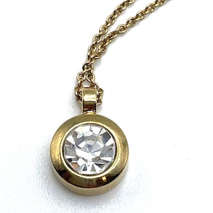 Anne Taylor Necklace Dainty Gold Crystal Solitaire Pendant 18”  1990s